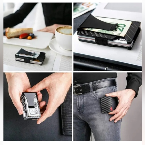 ✨✨BRAND NEW Mens Slim Wallet Minimalist RFID Blocking Money Clip Carbon - Picture 5 of 6